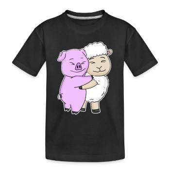Pig and sheep cuddle cute animals - Kids' Premium Organic T-Shirt - black - Front