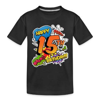 15e anniversaire Jeunes super-héros de style bande dessinée - T-shirt bio Premium Enfant - noir - Devant