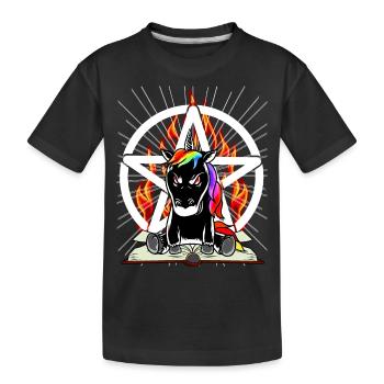 Satan Einhorn Pentagramm Teuflisch Fabelwesen Böse - Kinder Premium Bio T-Shirt - Schwarz - Vorne