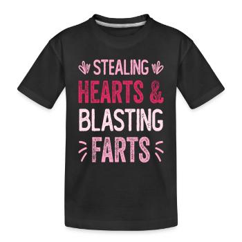 Herzen stehlen und Fürze sprengen - Kinder Premium Bio T-Shirt - Schwarz - Vorne