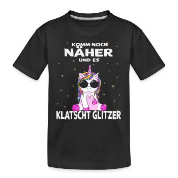 Komm noch näher - witziger Einhorn Spruch - Kinder Premium Bio T-Shirt - Schwarz - Vorne