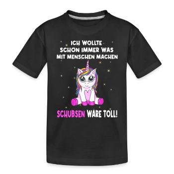 Schon immer was mit Menschen machen - Einhorn - Kinder Premium Bio T-Shirt - Schwarz - Vorne