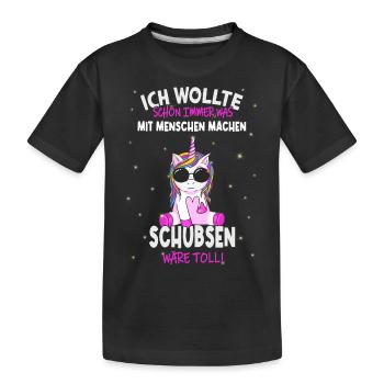 Schon immer was mit Menschen machen - Einhorn - Kinder Premium Bio T-Shirt - Schwarz - Vorne
