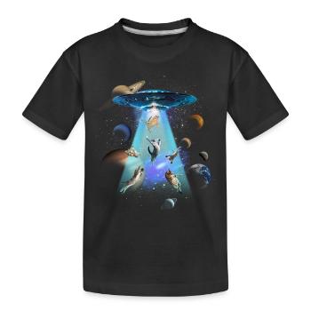 Chats UFO Funny Kitties Alien Flying Saucer Humour - T-shirt bio Premium Enfant - noir - Devant