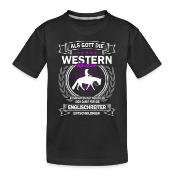 Westernreiten Reiterin und Pferd - Kinder Premium Bio T-Shirt - Schwarz - Vorne