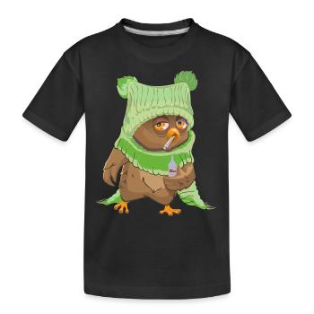 Eule, Schnupfen, Krank Nachthemd, Schlafanzug, Owl - Kinder Premium Bio T-Shirt - Schwarz - Vorne