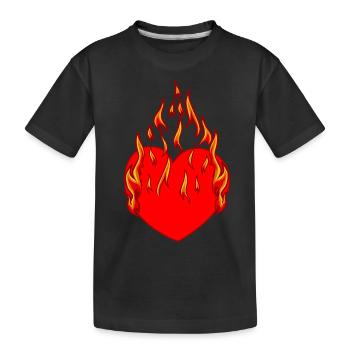 Herz Feuer Flamme Inferno Liebe verliebt Beziehung - Kinder Premium Bio T-Shirt - Schwarz - Vorne