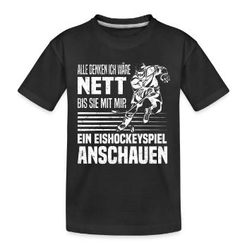 Eishockeyspiel Eishockey Hockey Eishockeyspieler - Kinder Premium Bio T-Shirt - Schwarz - Vorne