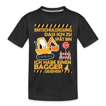 Ich habe einen Bagger gesehen Kinder Baustelle - Kinder Premium Bio T-Shirt - Schwarz - Vorne