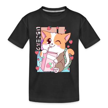 Süße japanische Kawaii Katze Erdbeermilch Shake Nek - Kinder Premium Bio T-Shirt - Schwarz - Vorne