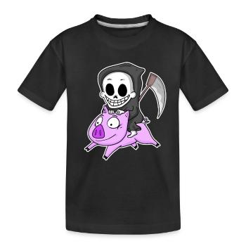 Grim Reaper and Pig - Kids' Premium Organic T-Shirt - black - Front