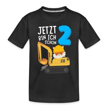 2. Geburtstag - Fuchs mit Bagger - Kinder Premium Bio T-Shirt - Schwarz - Vorne