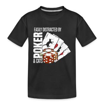 Poker players easily distracted by poker and cats - Kids' Premium Organic T-Shirt - black - Front