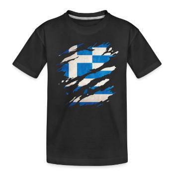 Greece - National flag, scratches, cracks - Kids' Premium Organic T-Shirt - black - Front