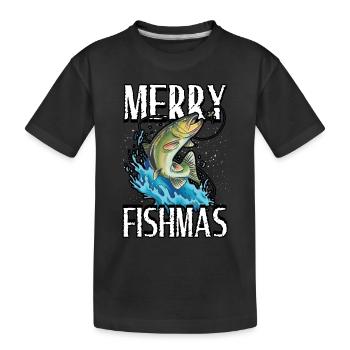 Funny Merry Fishmas Fishing Fisher Fisherman - Kinder Premium Bio T-Shirt - Schwarz - Vorne