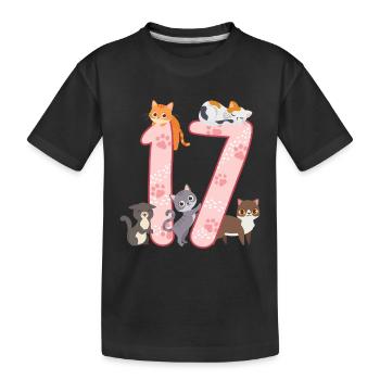 17th Birthday Girl Cats Outfit 17 years old - Kids' Premium Organic T-Shirt - black - Front