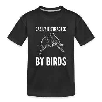 Facilement distrait par l’ornithologie des oiseaux - T-shirt bio Premium Enfant - noir - Devant