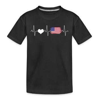 Amerika Flagge Herzschlag - Kinder Premium Bio T-Shirt - Schwarz - Vorne