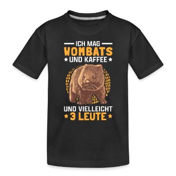 Wombats und Kaffee Australien Beuteltier Wombat - Kinder Premium Bio T-Shirt - Schwarz - Vorne