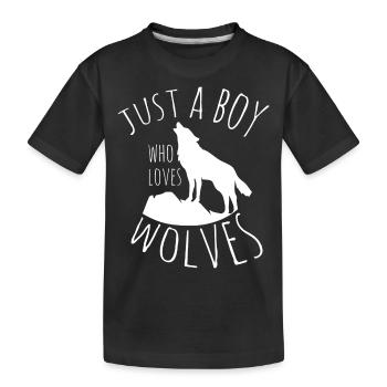 Nur ein Junge, der Wölfe liebt Wolf Pack Wolf Wölf - Kinder Premium Bio T-Shirt - Schwarz - Vorne