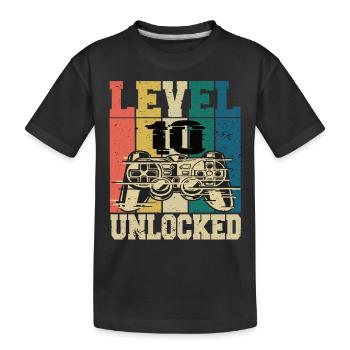 Level 10 Freigeschaltet - Kinder Premium Bio T-Shirt - Schwarz - Vorne