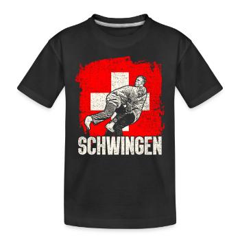 Schwingen Schweiz Sport - Kinder Premium Bio T-Shirt - Schwarz - Vorne