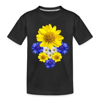 Blume Blüte floral Blumenranke blumig Blumenstrauß - Kinder Premium Bio T-Shirt - Schwarz - Vorne