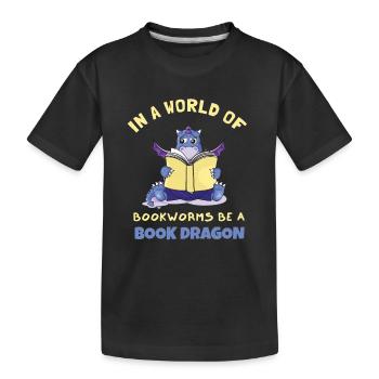 Book Dragon Design Librarian Book Lovers - Kinder Premium Bio T-Shirt - Schwarz - Vorne
