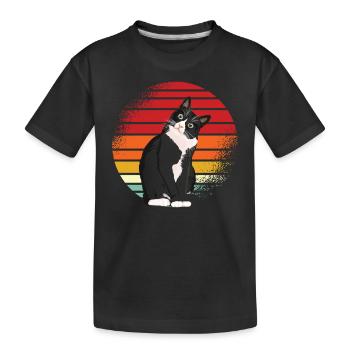 Schwarze Katze Retro - Kinder Premium Bio T-Shirt - Schwarz - Vorne