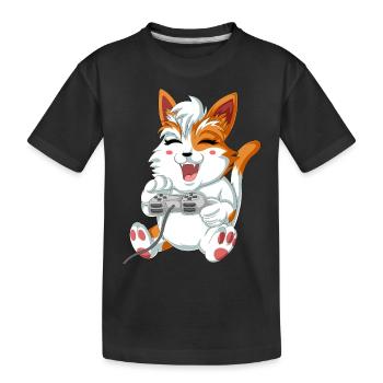 Katze Videospieler - Kinder Premium Bio T-Shirt - Schwarz - Vorne