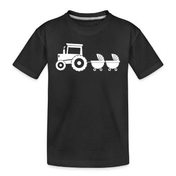 Tractor with baby cart - Twins - Kids' Premium Organic T-Shirt - black - Front