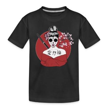Japanische Geisha Sugar Skull - Kinder Premium Bio T-Shirt - Schwarz - Vorne