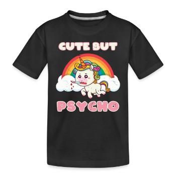 Cute but Psycho Einhorn - Kinder Premium Bio T-Shirt - Schwarz - Vorne