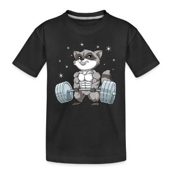 Waschbär Gewichtheben Fitness-Studio - Kinder Premium Bio T-Shirt - Schwarz - Vorne