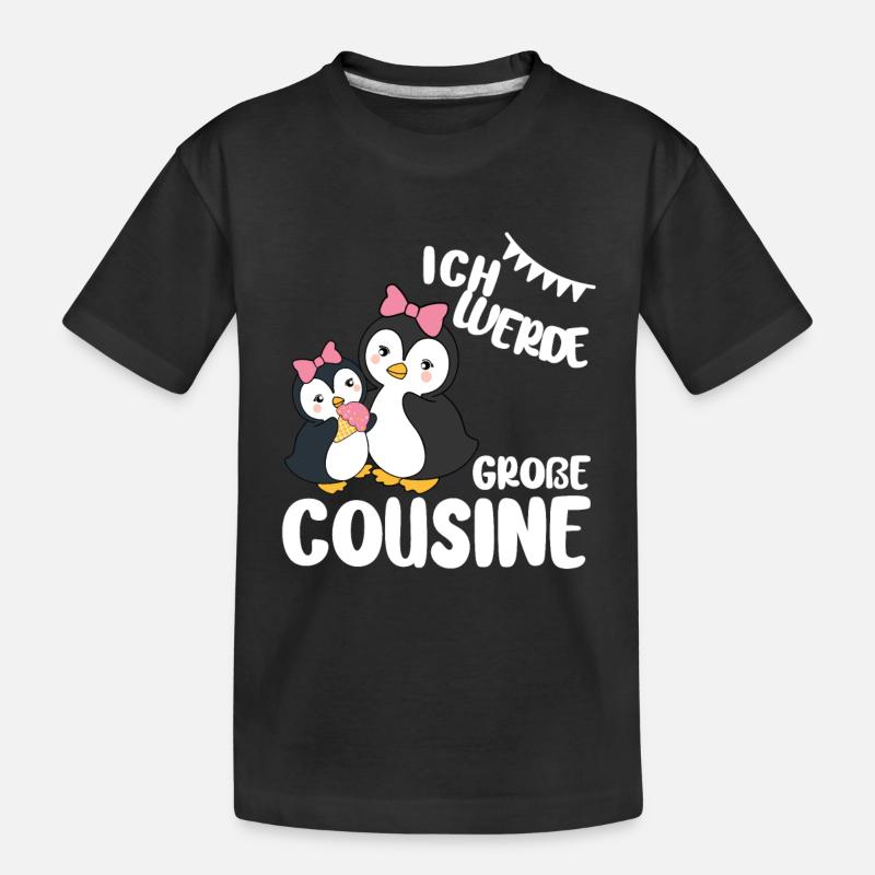 Große Cousine Pinguin Ich werde große Cousine - Kinder Premium Bio T-Shirt - Schwarz