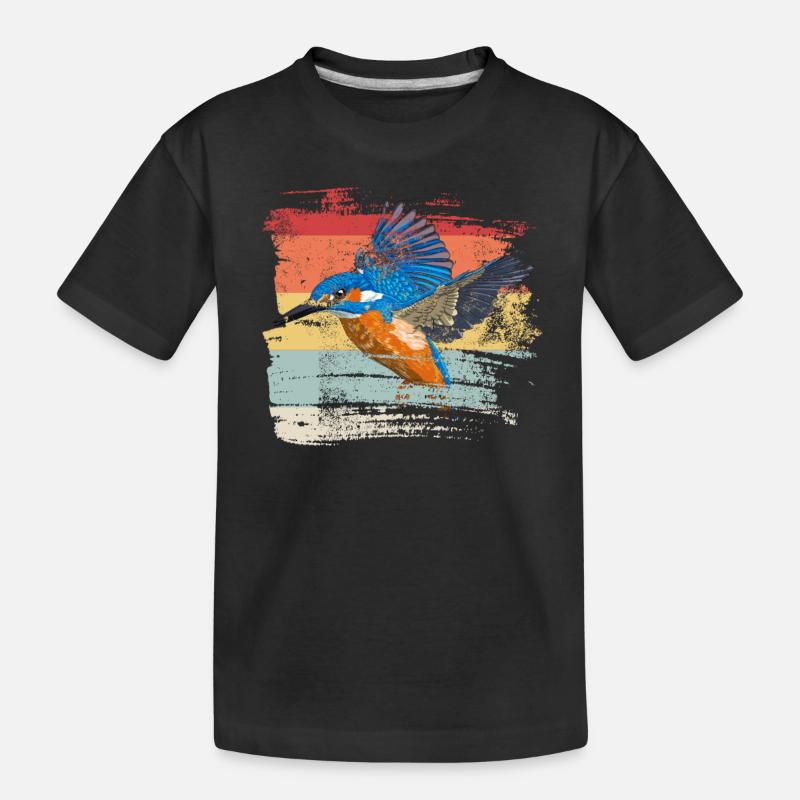 Retro Eisvogel - Kinder Premium Bio T-Shirt - Schwarz