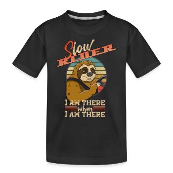 Slow Rider Sloth Motorist Funny Saying - Kids' Premium Organic T-Shirt - black - Front