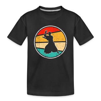 Aikido Retro Logo - Kinder Premium Bio T-Shirt - Schwarz - Vorne