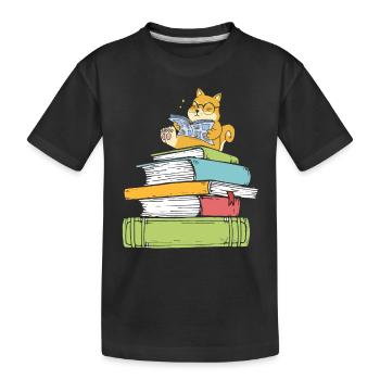 Bookworm dog book lover dog reads books - Kids' Premium Organic T-Shirt - black - Front