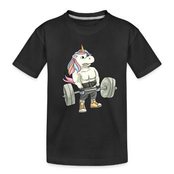 Fitness Gewichtheben Einhorn Deadlift - Kinder Premium Bio T-Shirt - Schwarz - Vorne