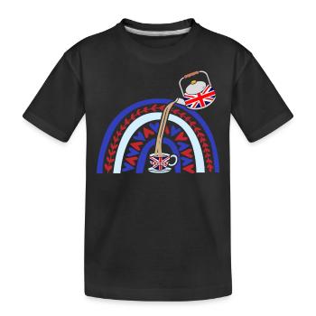 Union Jack Flag With Tea Cup - Kids' Premium Organic T-Shirt - black - Front