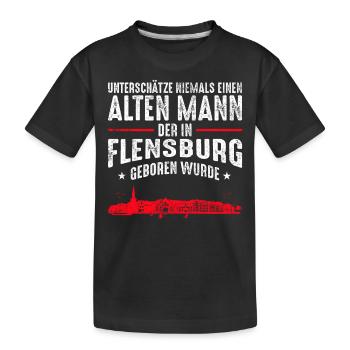 Flensburg Stadt Skyline | Alter Mann Flensburger - Kinder Premium Bio T-Shirt - Schwarz - Vorne