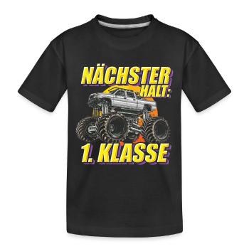 Schulkind cooles Monster Truck Junge Einschulung - Kinder Premium Bio T-Shirt - Schwarz - Vorne