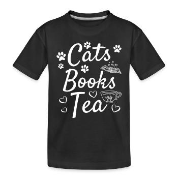 Chats lisant des livres Livre de bibliothèque de thé - T-shirt bio Premium Enfant - noir - Devant