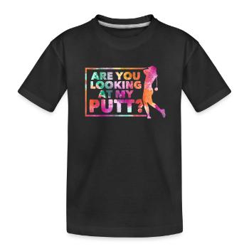 Siehst du meinen Putt an? Golf spielender Liebe - Kinder Premium Bio T-Shirt - Schwarz - Vorne