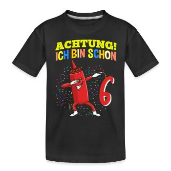 Achtung Ich Bin Schon 6 Geburtstag Ketchup - Kinder Premium Bio T-Shirt - Schwarz - Vorne