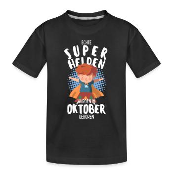 Echte Superhelden wurden im Oktober geboren Junge - Kinder Premium Bio T-Shirt - Schwarz - Vorne