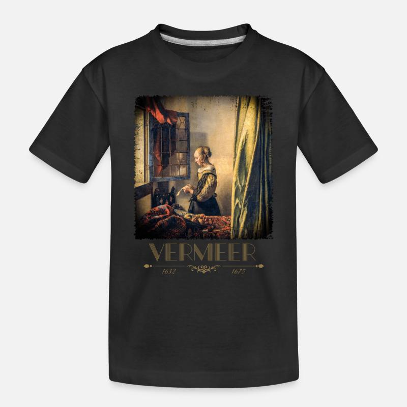 Jan vermeer Briefleserin Gemälde Coole Kunst - Kinder Premium Bio T-Shirt - Schwarz