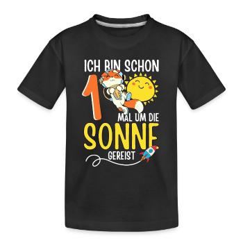 Süßer Fuchs Astronaut 1. Geburtstag Sonne Rakete - Kinder Premium Bio T-Shirt - Schwarz - Vorne