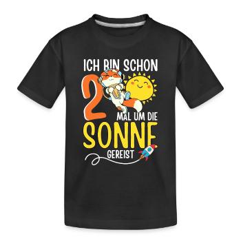 Süßer Fuchs Astronaut 2. Geburtstag Sonne Rakete - Kinder Premium Bio T-Shirt - Schwarz - Vorne